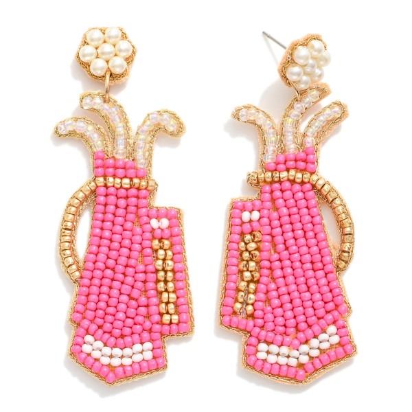 Wholesale felt Seed Beaded Golf Bag Post Drop Earrings Pave Pearl Post L