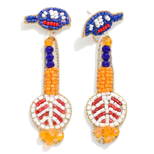 Wholesale felt Seed Beaded Baseball Bat Post Drop Earrings Baseball Hat Post L