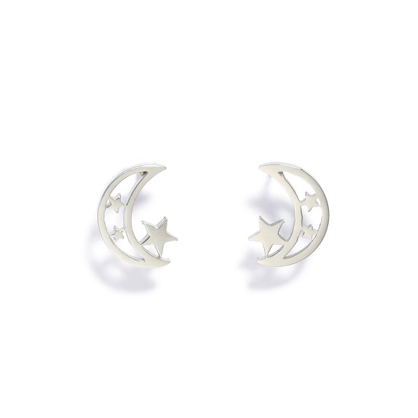 Hallow Metal Tone Moon Stud Earrings Featuring Stars 

- Approximately .25" L