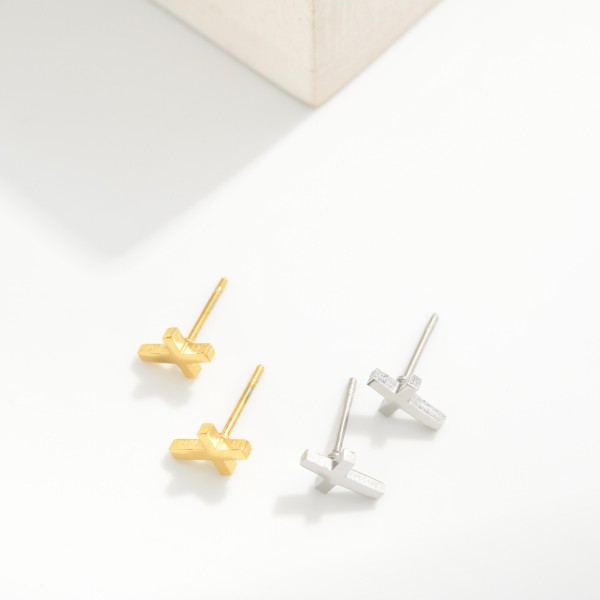 Metal Tone Cross Stud Earrings 
- Approximately .25" L