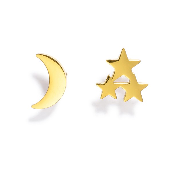 Metal Tone Moon And Star Stud Earrings

- Approximately .25" L