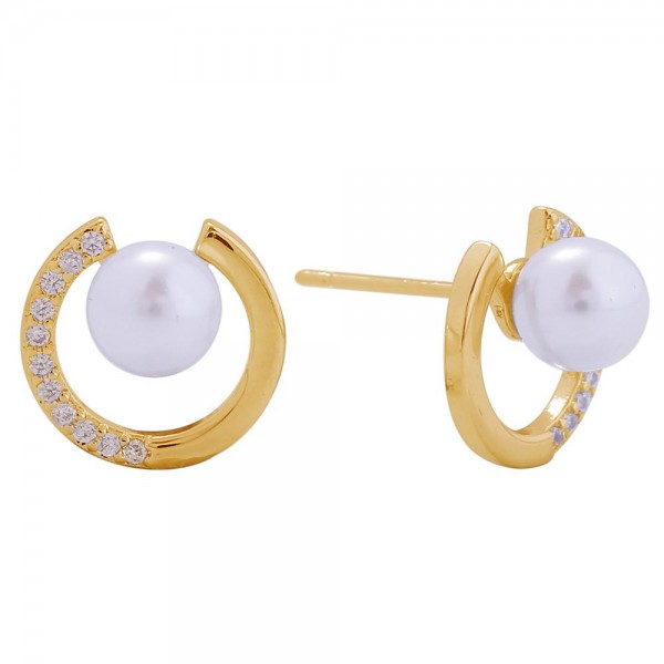 Do Everything In Love Pearl Stud Earrings Featuring Cubic Zirconia Hoop Detail 

- Approximately .5" L
- Gold Dipped