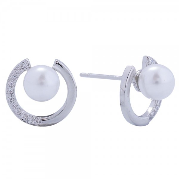 Wholesale do Everything Love Pearl Stud Earrings Cubic Zirconia Hoop Detail L Go