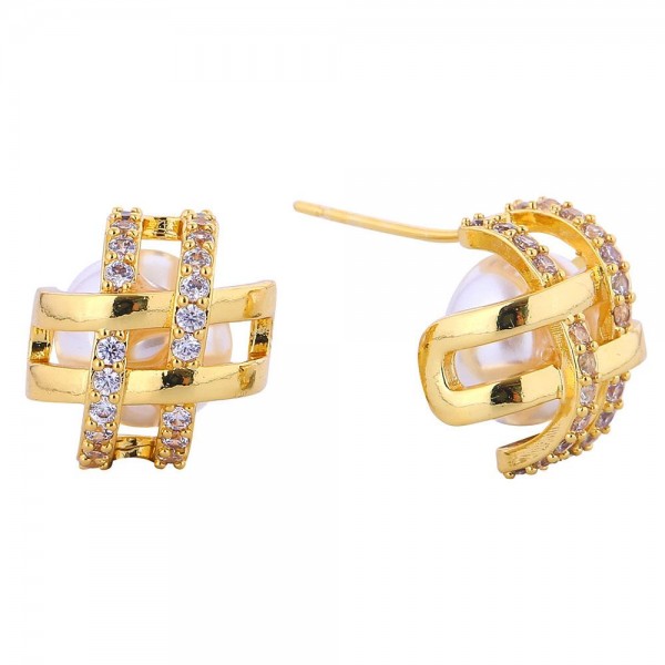Wholesale do Everything Love Pearl Stud Earrings Cubic Zirconia Double Criss Cro