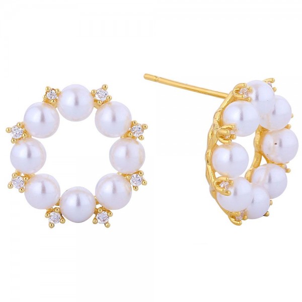 Wholesale do Everything Love Pearl Cubic Zirconia Studded Hoop Post Drop Earring