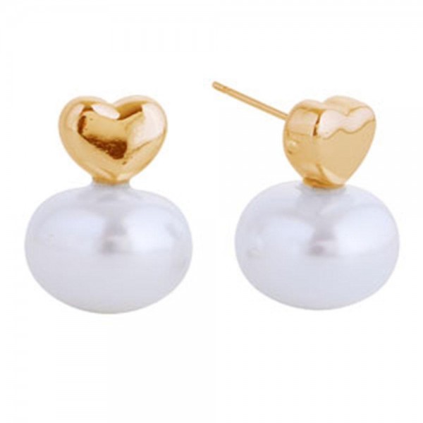 Do Everything In Love Chunky Metal Tone Heart & Pearl Post Drop Earrings

- Approximately .75" L
- Gold Dipped