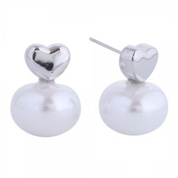 Wholesale do Everything Love Chunky Metal Heart Pearl Post Drop Earrings L Gold