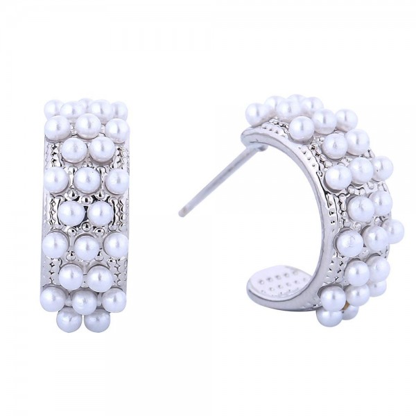 Wholesale do Everything Love Pearl Studded Hoop Earrings D Gold Dipped