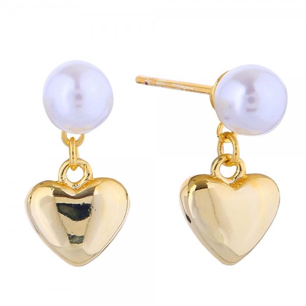 Wholesale do Everything Love Linked Pearl Puffy Heart Post Drop Earrings L Gold