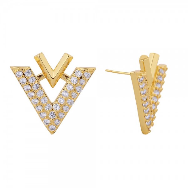 Wholesale do Everything Love Metal Double V Drop Earrings Cubic Zirconia Details