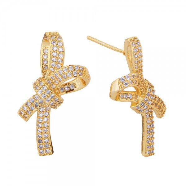 Wholesale do Everything Love Cubic Zirconia Bow Post Drop Earrings L Gold Dipped