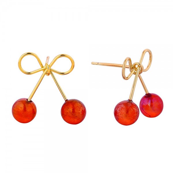 Wholesale do Everything Love Bow Cherries Post Drop Earrings L Gold Dipped