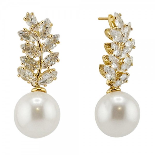 Wholesale do Everything Love Linked Cubic Zirconia Branch Pearl Post Drop Earrin