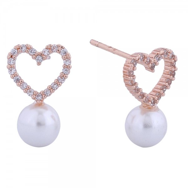 Wholesale do Everything Love Cubic Zirconia Heart Pearl Post Drop Earrings L Gol