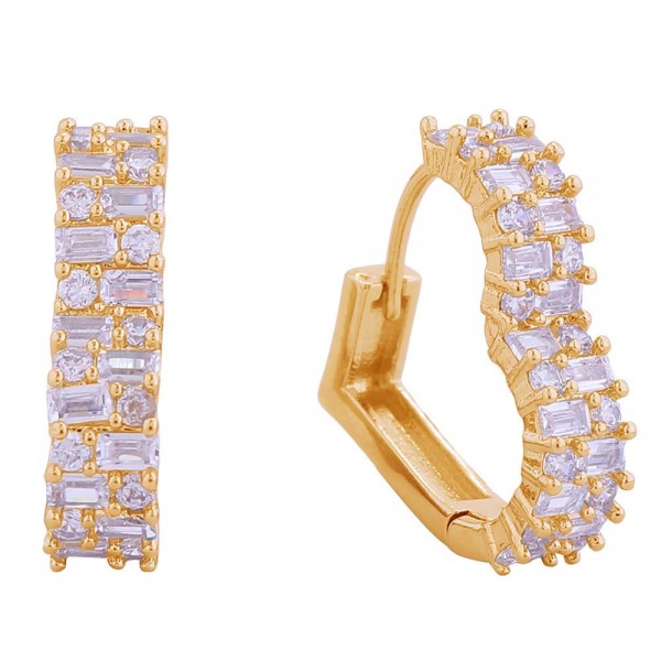 Wholesale do Everything Love Cubic Zirconia Heart Hoop Earrings D Gold Dipped