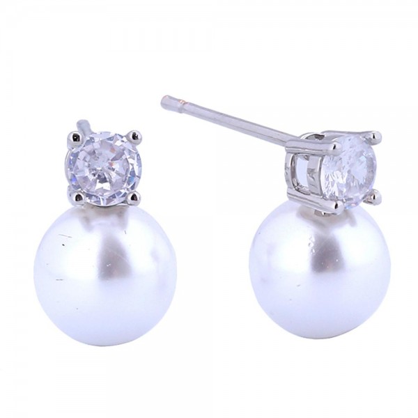 Wholesale do Everything Love Cubic Zirconia Pearl Post Drop Earrings L Gold Dipp