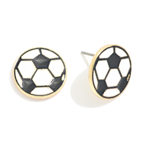 Enamel Soccer Ball Large Stud Earrings 

- Approximately .5" L