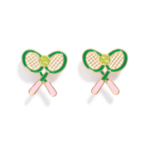 Enamel Pickleball Racket Stud Earrings 

- Approximately .75" L 