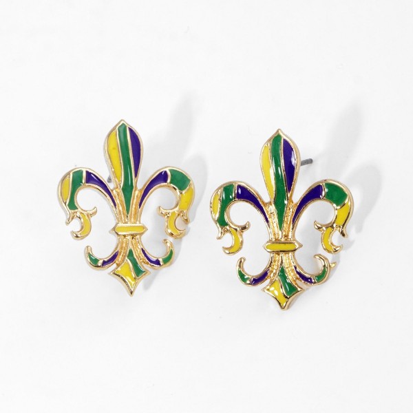 Enamel Fleur-De-Lis Drop Earrings 

- Approximately 1" L