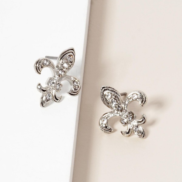 Wholesale enamel Fleur De Lis Post Drop Earrings Rhinestone Accents L