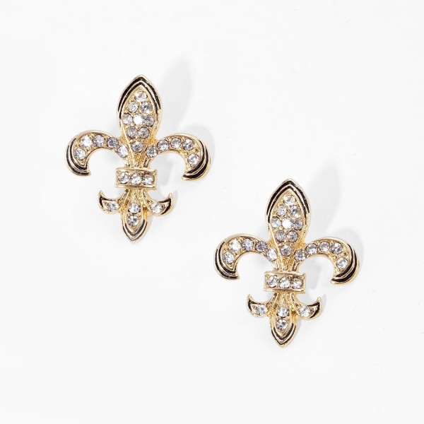 Wholesale enamel Fleur De Lis Post Drop Earrings Rhinestone Accents L