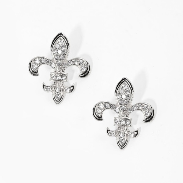 Wholesale enamel Fleur De Lis Post Drop Earrings Rhinestone Accents L