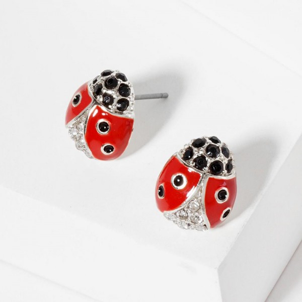 Wholesale rhinestone Studded Lady Bug Stud Earrings L