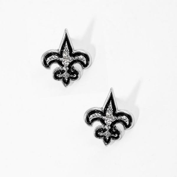 Wholesale enamel Fleur De Lis Post Drop Earrings Rhinestone Textured Metal Accen