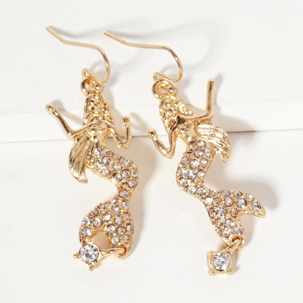 Wholesale metal Mermaid Drop Earrings Rhinestone Accents L