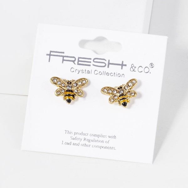 Wholesale metal Bubble Bee Stud Earrings Rhinestone Accents L