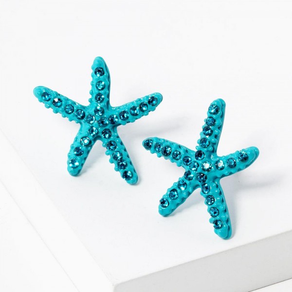 Wholesale rhinestone Studded Starfish Stud Earrings L