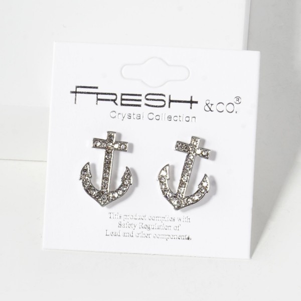 Wholesale rhinestone Studded Anchor Post Drop Earrings L