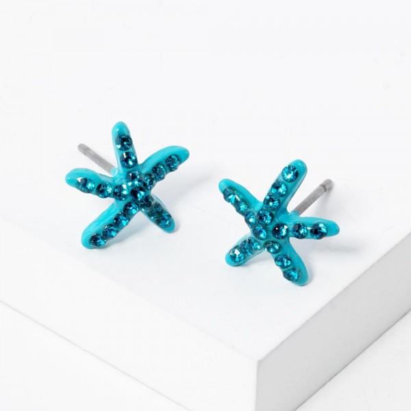 Rhinestone Studded Starfish Stud Earrings 

- Approximately .25" L