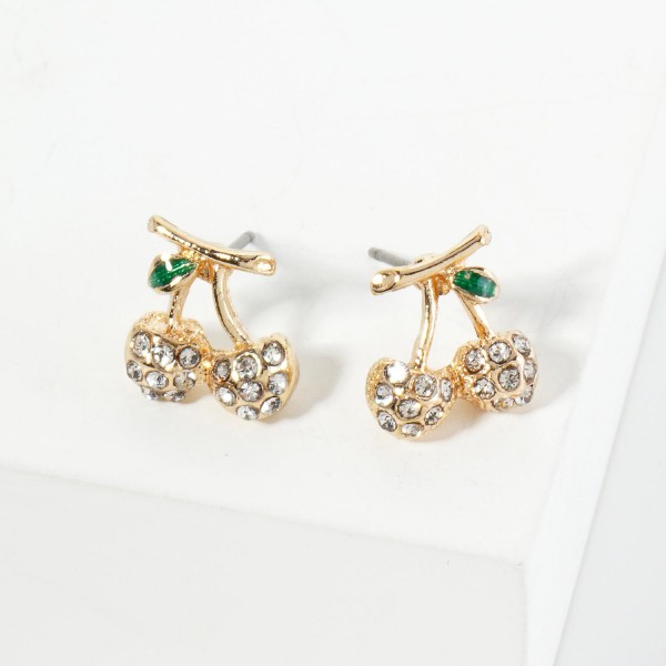 Wholesale pave Rhinestone Cherries Stud Earrings L