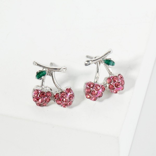 Wholesale pave Rhinestone Cherries Stud Earrings L