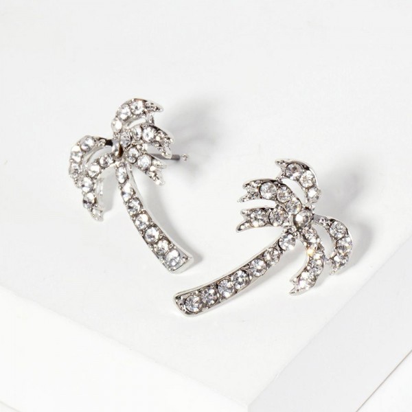 Wholesale rhinestone Studded Palm Tree Post Drop Earrings L