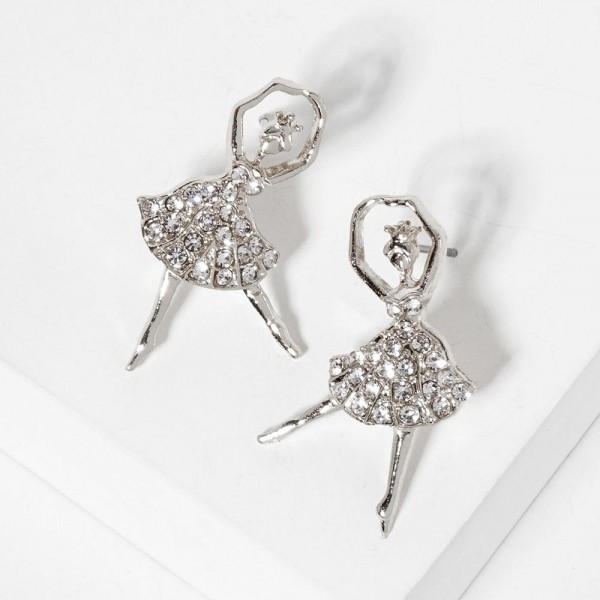 Wholesale rhinestone Studded Ballerina Post Drop Earrings L