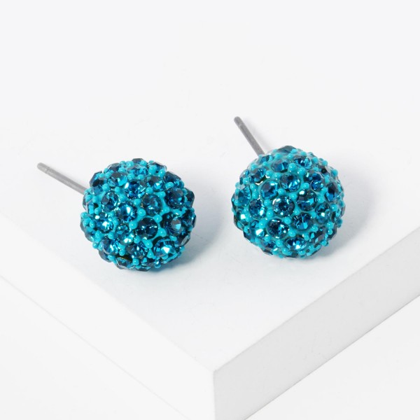 Pave Rhinestone Ball Stud Earrings 

- Approximately .5" L