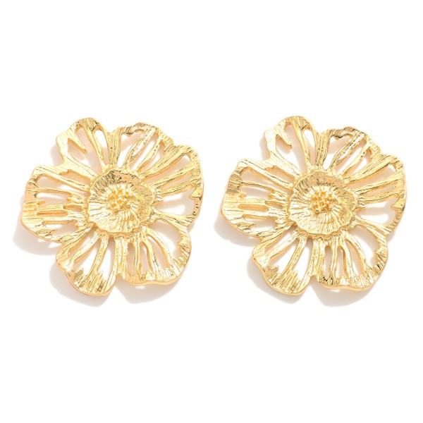 Wholesale large Textured Metal Flower Post Drop Earrings L