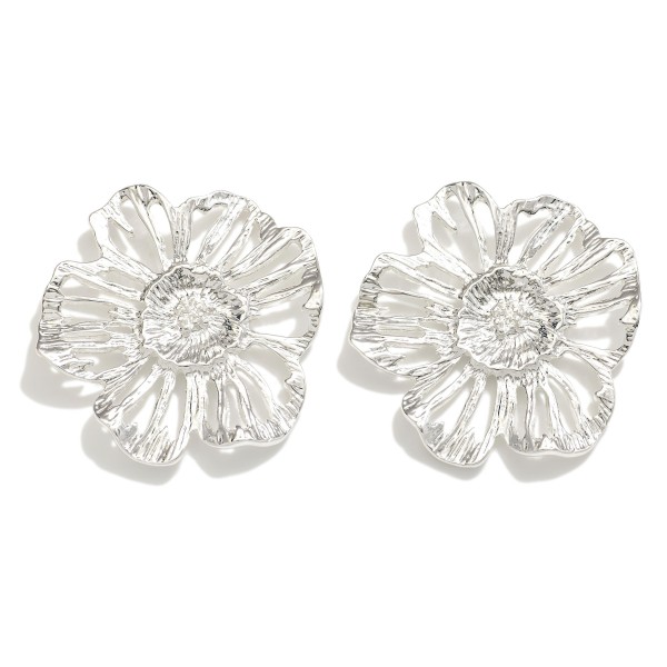 Wholesale large Textured Metal Flower Post Drop Earrings L