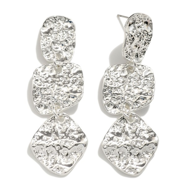 Wholesale linked Textured Metal Geometric Shapes Post Drop Earrings L