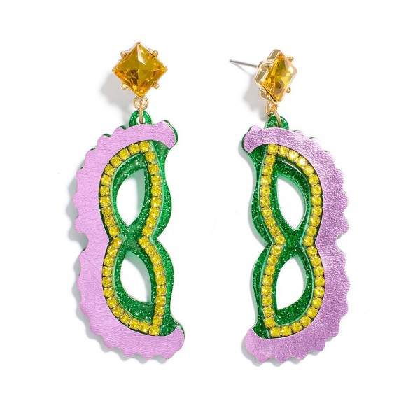 Wholesale glitter Acetate Mardi Gras Mask Post Drop Earrings L