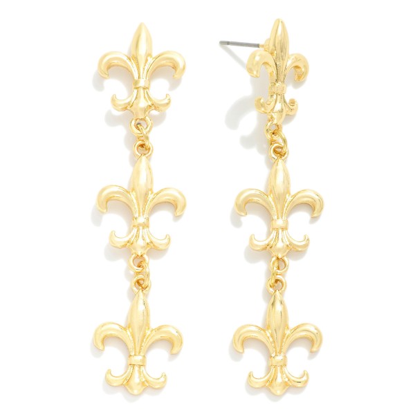 Wholesale linked Metallic Fleur De Lis Post Drop Earrings L