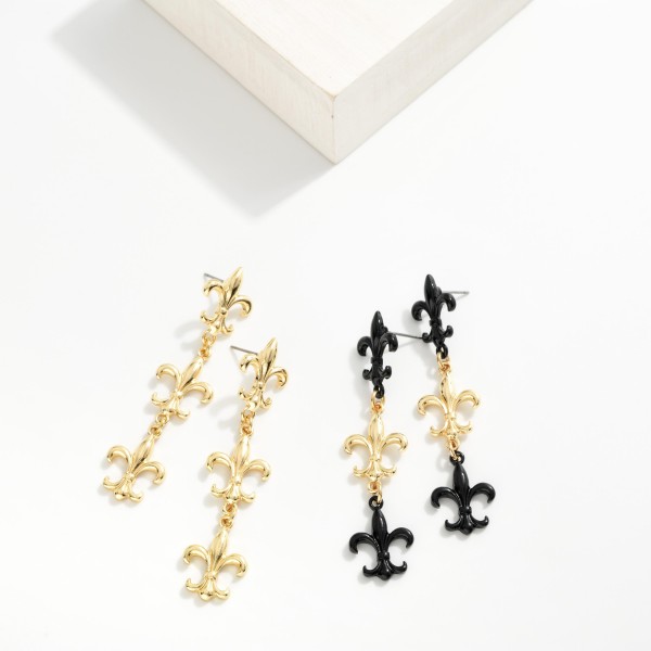 Linked Metallic Fleur-De-Lis Post Drop Earrings
- Approximately 2.5" L