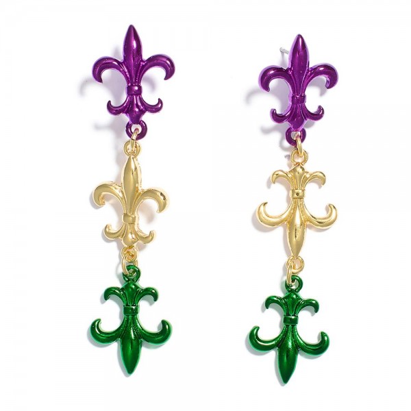 Wholesale linked Metallic Fleur De Lis Post Drop Earrings L