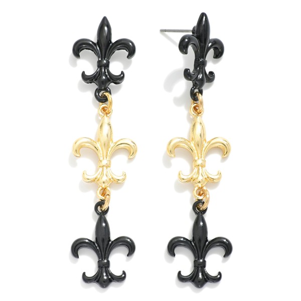 Wholesale linked Metallic Fleur De Lis Post Drop Earrings L
