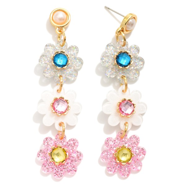 Wholesale linked Glitter Acetate Flower Post Drop Earrings L