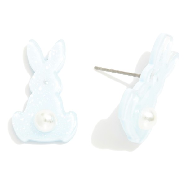 Wholesale glitter Acetate Easter Bunny Drop Earrings Pearl Tail Detail L
