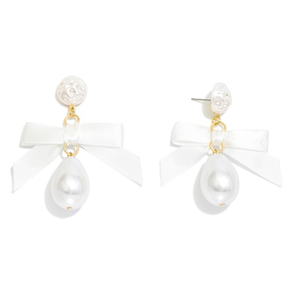 Wholesale linked Pearl Post Drop Earrings Bow Accent L