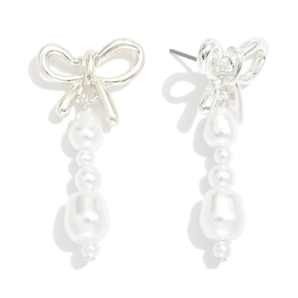 Wholesale metal Bow Beaded Pearls Post Drop Earrings L